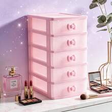 1pc Pink Multi-Layer Cosmetic & Jewelry Storage Box, Multi-Tier Desktop Organizer, Suitable For Student Dorm - Pink - View 1