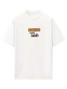 Camiseta de Manga Corta Holgada con Estampado de Dibujos Animados y Cuello Redondo para Mujer, Versátil y Moderna, Mid-Length Primavera/Verano - Blanco - Ver 3