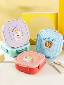 Creative Cartoon Print Food Box, Creative Cute Bento Box Set (Includes Utensils), Student Lunch Box, Portable Food Container, Microwave Lunch Box, Compartment Lunch Box - Multicolor - View 2