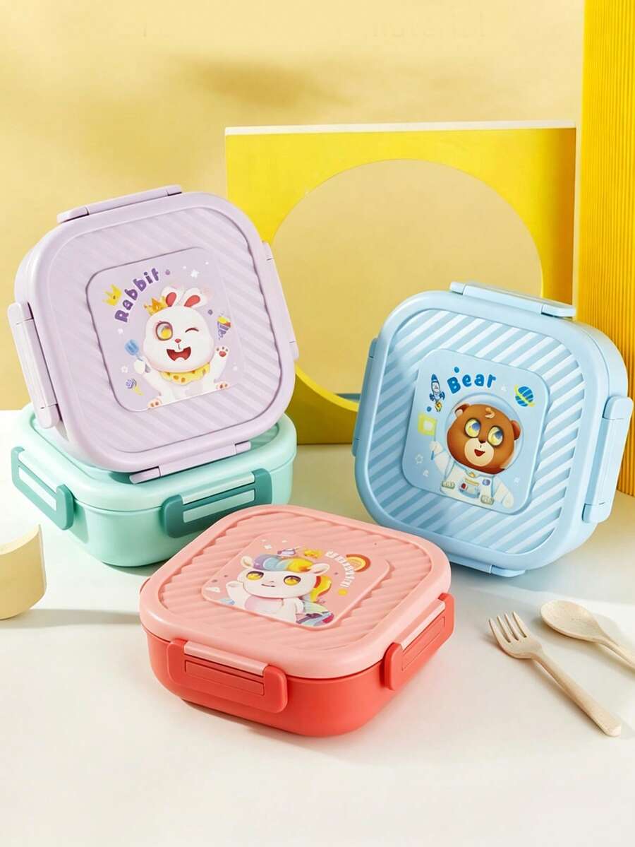 Creative Cartoon Print Food Box, Creative Cute Bento Box Set (Includes Utensils), Student Lunch Box, Portable Food Container, Microwave Lunch Box, Compartment Lunch Box