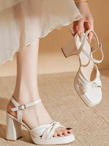 New For Summer 2026: Chunky Heel Butterfly Ribbon Strap High Heel Sandals (Women's), Fashionable And Versatile Beige Fairy Style - Beige - View 8