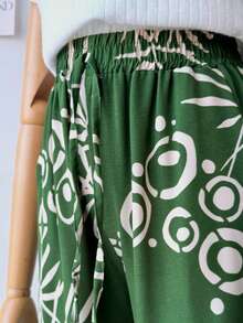 Women's Pants With Floral Print, Duna Fabric. - 墨綠色 - 查看 4