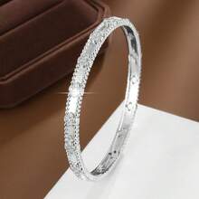 1pc Fashion Four-Leaf & Five-Leaf Flower Arrangement Design Cubic Zirconia Inlaid Women Bracelet, Valentine's Day Gift - Multicolor - View 5