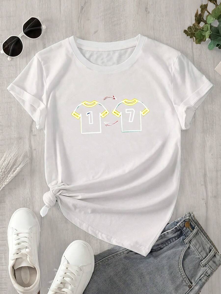 Camiseta de fútbol de manga corta y cuello redondo para mujer con el número 17 estampado, apta para todas las estaciones. - Blanco - Ver 1
