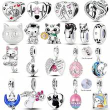 1Pc Silver Plated Paw Print Heart Moon Cat Safety Chain Pendant Charm Fit Bracelet Necklace DIY Jewelry Making Lovely Surprise Gift For Cat Lovers - Silver - View 8