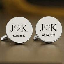 Men's Customized Cufflinks Anniversary Gift Personalized Initial & Date Cufflinks Anniversary Gift For Husband Groom Wedding Gift Wedding Cufflinks Men's Gift Father's Day Gift Graduation Gift - Multicolor - View 3