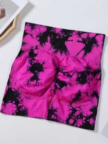 3 Pack High Waisted Tie Dye Workout Shorts For Women, Seamless Bum Scrunch Yoga Shorts Tummy Control Compression Shorts - 黑色灰色玫紅色 - 查看 5