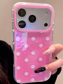 Fashionable Premium Style Chic Rose Pink Polka Dot Pattern Double-Layer Phone Case Compatible With IPhone 17 Pro Max 17 Pro 16 15 14 13 Pro Max 14 15 16 Plus 13 15 17 16 Beauty Shell Full Coverage Anti-Drop Protective Cover - Pink - View 3