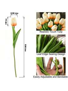 10pcs Real Touch Artificial Tulip Flowers, Faux Tulips For Decoration, Room Decor, Home Decor, Wedding Decor, Bouquet - Light Orange - View 3