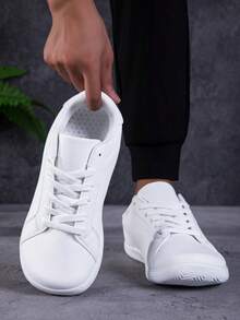 Men's Plus Size Wide Toe Box Athletic Sneakers, Loose Fit Wide Foot Flat Shoes, Lightweight Soft Sole Comfortable Shoes For Wide Feet, High Instep, Size 46, White - White - View 2