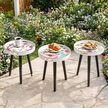 Round Modern Side Table, Minimalist Floral Butterfly Print Italian Luxury Tray, Outdoor Garden Balcony Small Coffee Table, Living Room Sofa Side Table, Minimalist Design, Multifunctional Side Table, Bedroom Decor, Small Furniture - White - View 2