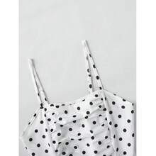 Spring/Summer Casual Versatile Polka Dot Print Spaghetti Strap Dress For Teen Girls - Black and White - View 5