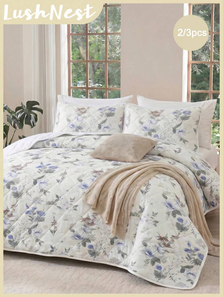 2pcs/3pcs Floral Bedspread Set(1 Bedspread+ 2 Pillowcaseswithout Filling ), Made Of Soft And Warm Cotton, Suitable For Various Sizes Bed,Spring Bedroom Decor,Floral Bedding - Multicolor - View 1