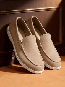 Giày Loafers Nam Da Lộn, Màu Be, Phong Cách Anh Quốc, Giày Đi Bộ Xỏ Chân Casual, Giày Loafers Sang Trọng, Giày Tây Bệt Công Sở Casual Cho Nam - Màu be - Xem 2