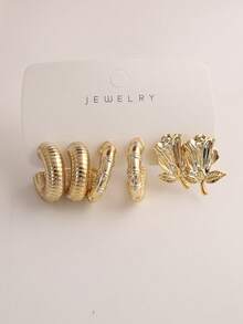 6/18PCS Fashionable Elegant Floral Geometric Multi- Gold Metallic Earring Set, Women's Fashion Earring Set, Daily Wear, (Lightweight CCB Material, Non-Fading UV Plated Gold) - Gold - View 10