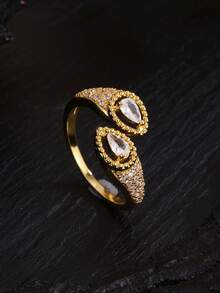 rakol 1pc Vintage Elegant Hollow Water Drop Geometric Ring For Women, Daily Wear, Gift - Style 3 - View 6