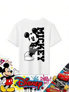 Disney Mickey Mouse Letter Pattern Summer T-Shirt, Suitable For Teenagers And Children,Disney Is The Perfect Choice For Kids When Visiting Disneyland. - White - View 3