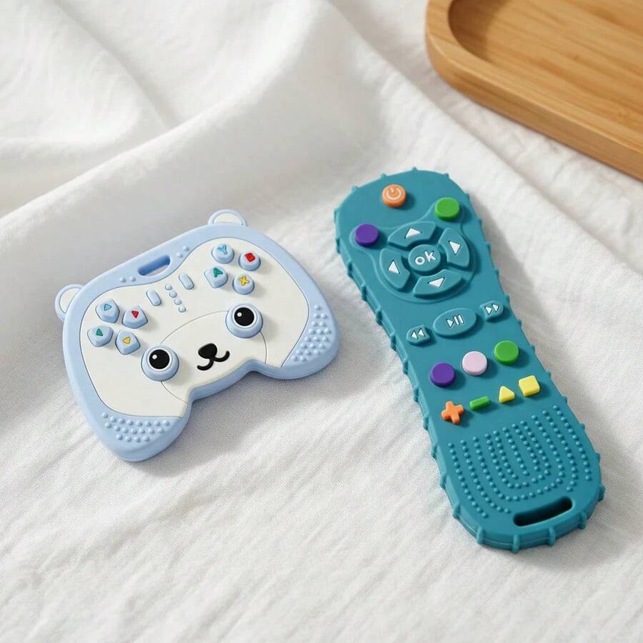 Silicone Baby Toy In The Shape Of A Video Game Controller For Montessori Fine Motor Skill Development - 藍色 - 查看 1