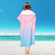 1pc Gradient Abstract Water Ripple Quick-Dry Zippered Hooded Poncho Bathrobe, Personalized Microfiber Quick-Dry Changing Robe, Thickened Warm Beach Surf Swim Adult Poncho For Travel And Home - Gradient Pink - View 5