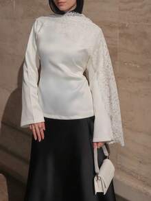New Woven Fabric Lace Patchwork White Lace Scarf Long Sleeve Top, Suitable For Everyday Wear, Dates, Early Spring - White - View 12