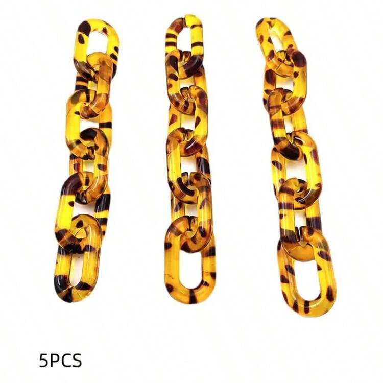5 chiếc móc khóa xích acrylic họa tiết da báo dạng vòng hở, phụ kiện DIY cho quần áo, túi xách, điện thoại và trang sức - vòng nối in họa tiết da báo - Xem 5
