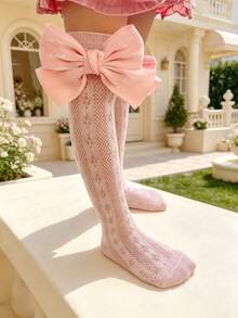Niñas Calcetines sobre rodilla con diseño de lazo - Rosa vieja - Ver 2