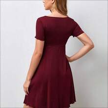 Maternidad Vestido con cordón delantero ribete en forma de lechuga - Negro01 - Ver 3
