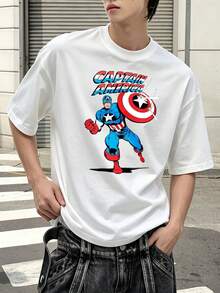 Marvel Marvel Comics Captain America Shield Hero Action Graphic T Shirt 100 Percent Cotton Mens Clothing Mens T Shirts Men Summer Clothes Marvel Series Gifts For Men Streetwear Men - 白色 - 查看 3
