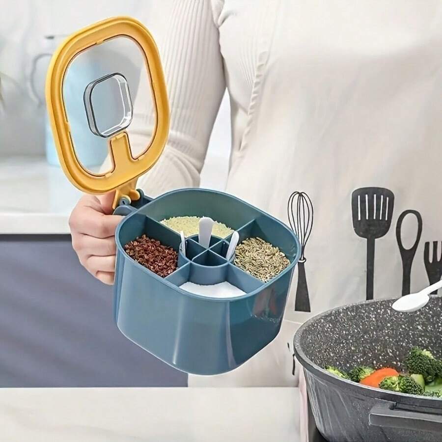 1pc 4-In-1 Airtight Spice Box, Seasoning Organizer With Built-In Spoons, Leak-Proof & Moisture-Proof, Perfect For Kitchen, Camping & BBQ, Ultimate Space-Saving Essential For Small Kitchens