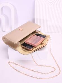 Minimalist Pearlescent PU Clutch Evening Bag Crossbody Bag - Gold - View 3