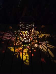 1/2 piezas Farol solar de girasol para exteriores, lámpara colgante de hierro forjado con diseño calado, luz decorativa para jardín, patio, balcón, lámpara paisajística impermeable, luz de ambiente para porche, decoración navideña, de Halloween y fiestas - Multicolor - Ver 6
