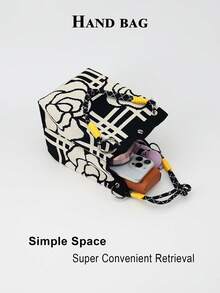 This Colorblock Casual Women's Handbag Features Black And White Woven Rope Handle Design, Perfect For Working Women, Teachers And Students - Black - View 5