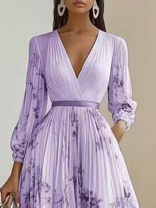 Large European-Style Printed Holiday Dress - 紫色 - 查看 2