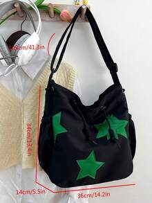 1個黑色夏季新款星星裝飾大容量尼龍托特包女款單肩斜背包 - 黑色 - 查看 6