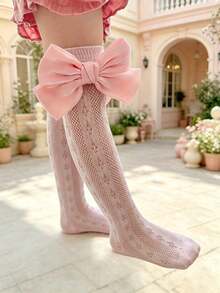 Niñas Calcetines sobre rodilla con diseño de lazo - Rosa vieja - Ver 4