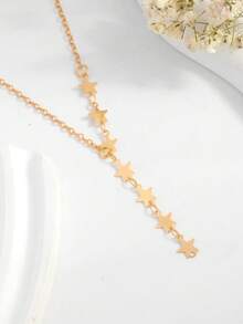 1pc Minimalist Design Delicate Heart & Star Y-Shaped Necklace, For Women - Gold - View 5