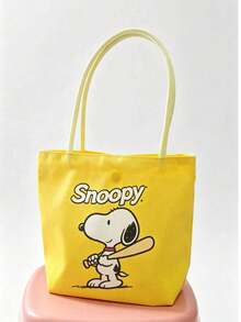 1件 Snoopy 印花黃色帆布托特包，大容量，適合旅行、購物和日常使用，生日、情人節、開學和畢業的完美禮物 - 查看 11