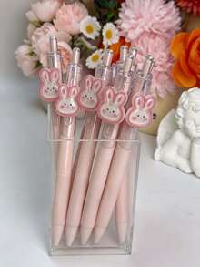 1/5/10pcs Rabbit Pattern Retractable Ballpoint Pens, Cute Rabbit Signature Pens, Smooth Writing, Suitable For Daily Office, Gift Set, Fashion Pen Set, Durable Plastic Material, Lightweight Pen Body, Multi-Pack, Suitable For Office Staff, Pen Category, Office Desk Accessories - Little Rabbit - View 3
