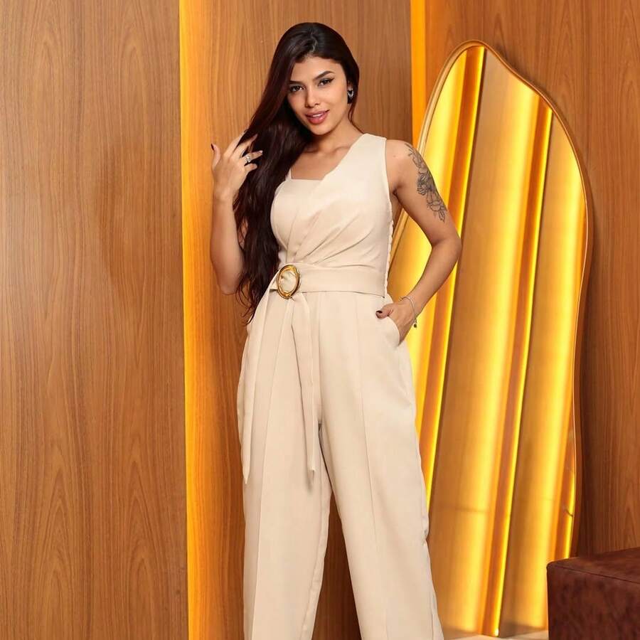 Polyester Jumpsuit - Nude - View 1