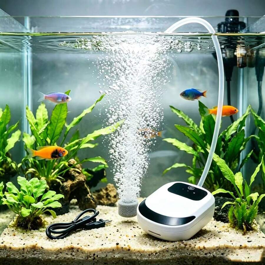 Ultrasquiet Aquarium Air Pump, Long-Lasting Battery, Adjustable Oxygen, USB Rechargeable Smart Aquarium Oxygen Pump With Battery Level Display, Adjustable Air Flow, Ultrasquiet Long-Lasting, USB Rechargeable Air Pump