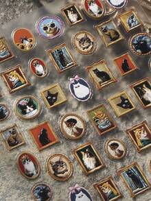 Beautizon Nailartlab Katzen-Nagelsticker im Ölgemälde-Stil, mehrere Katzenporträts mit Vintage-Rahmen, geprägte Textur, abriebfest, selbstklebend für einfache Anwendung, künstlerische Nagelkunst-Zubehör - Verschiedenfarbig - Übersicht 8