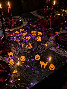 300pcs Halloween Confetti Spider Pumpkin Ghost Witch Shapes, Halloween Candy Party Table Scatter Confetti Gift Decoration - Witch Star Paper Scraps - View 4