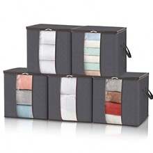 Lifewit 90L Bolsa de Almacenamiento de Ropa de Gran Capacidad con Asa Reforzada Tela Actualizada Organizador Plegable y Transpirable con Cremallera Robusta Ventana Clara 5 Paquetes Gris - Gris - Ver 2