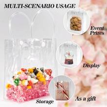 Bolsas de Regalo de PVC Transparente con Asas30PCS Bolsas de Plstico para Regalo Reutilizable con BotnBolsas de Compras para Boda, Dulces, Cumpleaos, Escolares25*25*9cm - Transparente - Ver 6