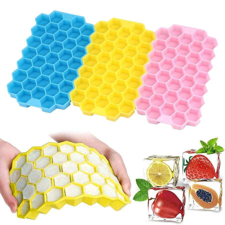 1 Pc Honeycomb Ice Cube Trays For Freezer With Lid, Silicone Ice Cube Tray, 37Cavities Silicone Molds, Reusable Ice Cube Mold For Coffee,Whiskey, Cocktails, Homemade Cold Drinks - Multicolor - View 1
