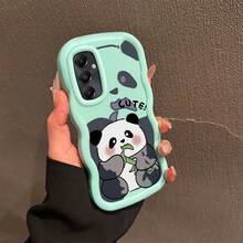 趣味卡通熊貓吃竹子圖案 防污韓系小眾休閒卡通 青春獨特 新款優雅創意手機殼，適用 Galaxy、Honor X、HW、C53、C55 及 - 白色 - 查看 10