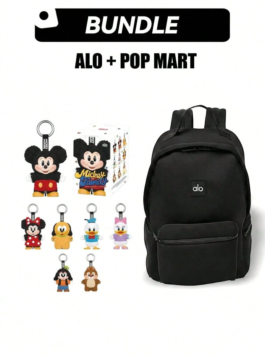 Alo+Pop Mart ALO Stow 女款戶外輕量背包 & 迪士尼米奇家庭團聚系列超值組合套裝,迪士尼主題,100%正品,盲盒,適合兒童與收藏家的完美禮物,度假日禮物(盲盒內部材質:乙烯基,非毛絨填充) - 彩色 - 查看 1