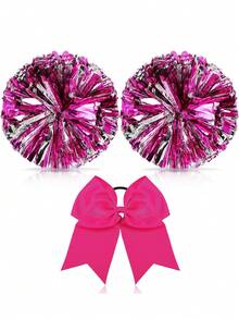 3pcs Cheerleading Pom Poms And Large Cheer Bow Metallic Cheer Supplies Team Spirit Sports Dance Cheer Equipment Purple Mini Cheer Poms Stitch Costume Cheer Gear - Multicolor - View 14