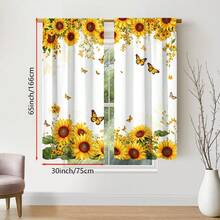 2 Stücke Aquarell Sonnenblumen und Schmetterlinge Vorhang. Mit goldenen Sonnenblumen kombiniert mit Monarchfalter und floralen Verzierungen. 2D Flachdruck, lichtdurchlässig. Sommerliches botanisches Thema, geeignet für Wohnzimmer, Esszimmer, Bauernhäuser und Küchen. - Verschiedenfarbig - Übersicht 12