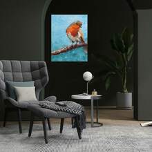 Una pintura al óleo sobre lienzo pintada a mano - Alegres pájaros pequeños posados en ramas - una mezcla perfecta de colores y texturas delicados, que encarna la hermosa calidez de la naturaleza, ideal para la decoración moderna del hogar, creando un ambiente agradable - Enmarcado - Ver 2